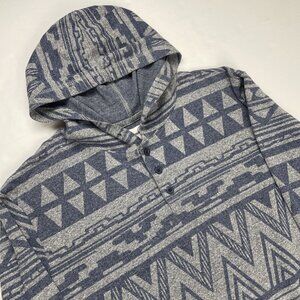 On The Byas Hoodie Henley Shirt Men’s XL Aztec Cotton Blend Pockets Blue Gray